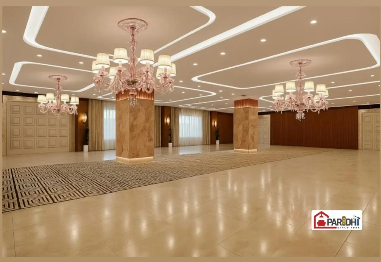Grand air-conditioned banquet hall with chandeliers at The Heritage Resort Bhopal